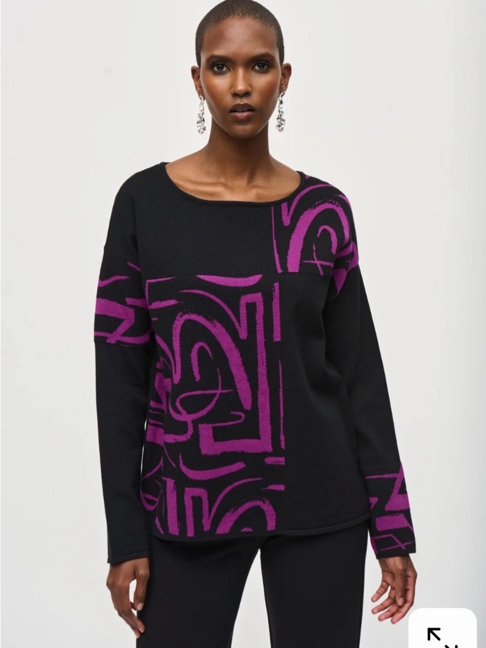 Joseph Ribkoff Black & Fuchsia Abstract Crewneck Sweater